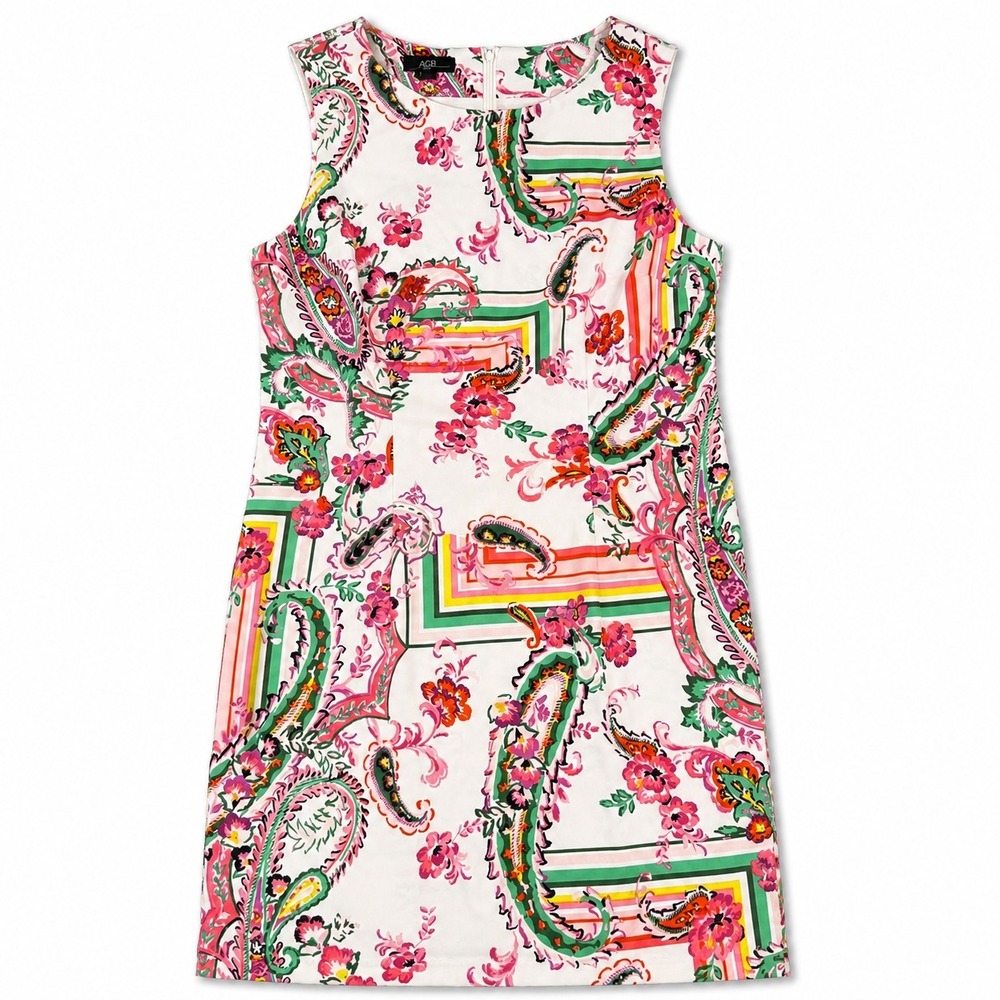 AGB Dress Womens Size 14 Pink Paisley Floral Sleeveless Sheath Shift Stretch